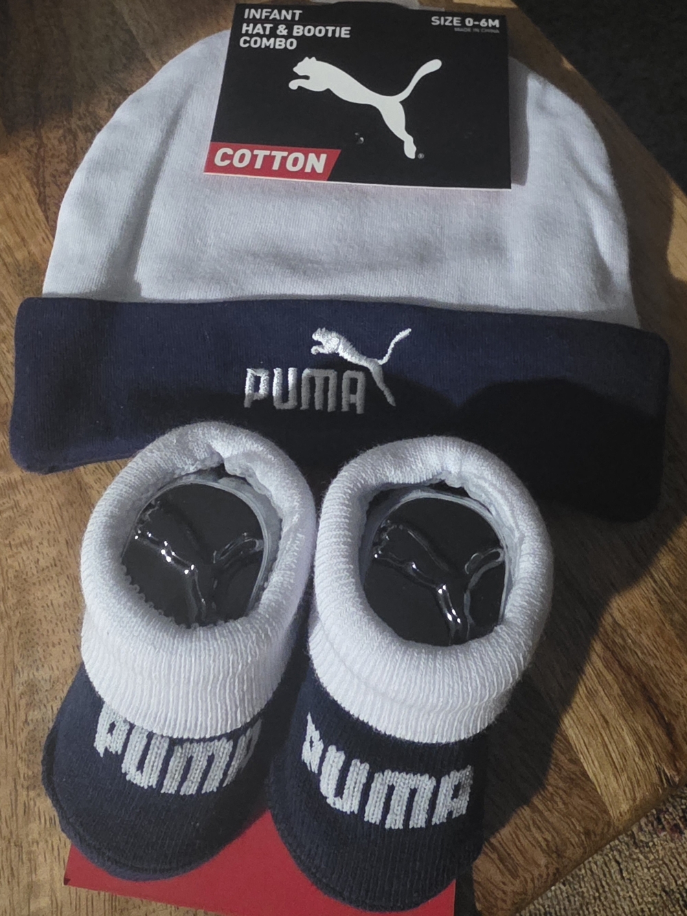 Puma White and Navy Infant Hat & Bootie Set
